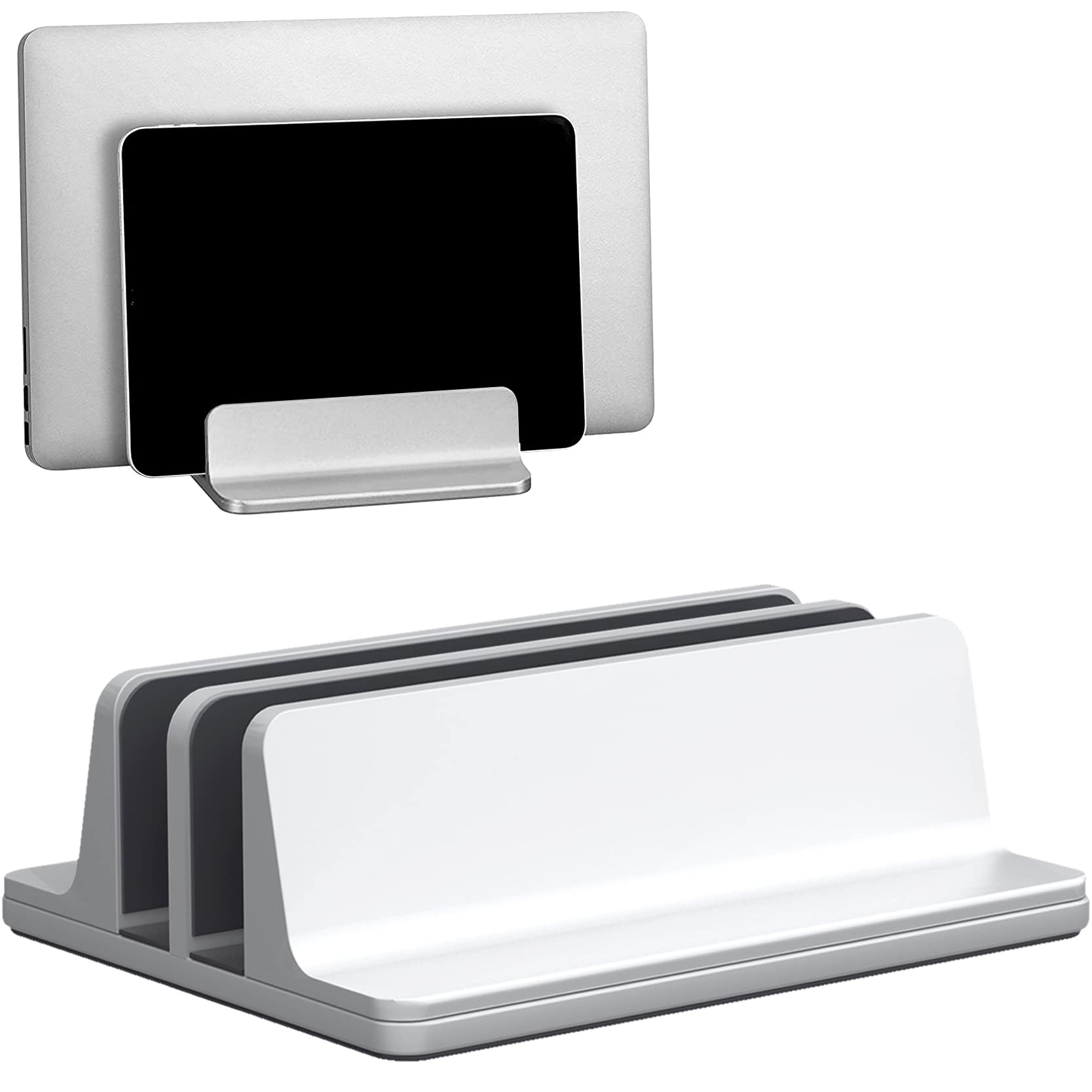 

New laptop vertical cooling adjustable aluminum Compatible with all MacBook with a new 2-in-1 stand, stand, stand, width, material, space-saving, серебряный