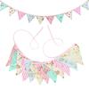 Pink Pastoral Floral Cotton Bunting: Children's Party or Wedding Decoration Hanging Flag