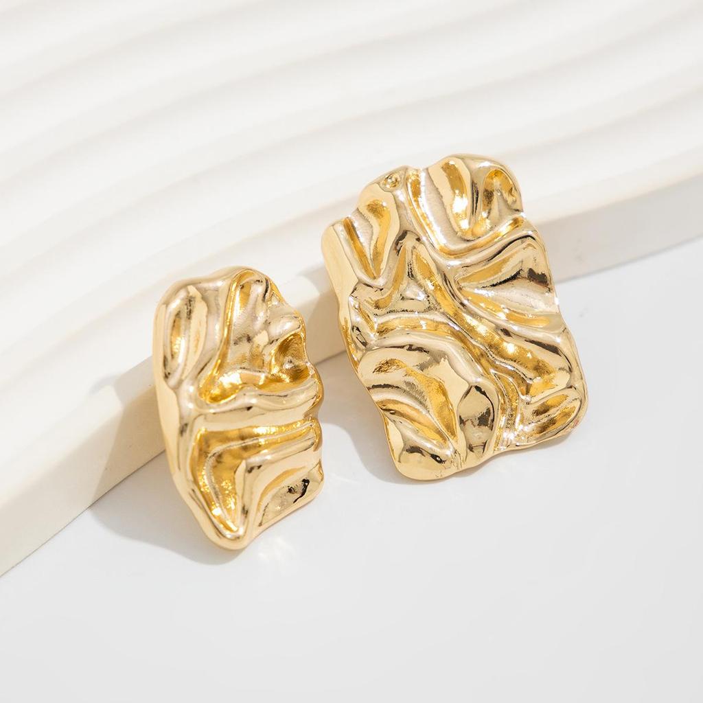Exaggerated Sense of Metal Concave Convex Liquid Earrings Personalised Trend Pleated Irregular Large Earrings Fashionable Commuter Women's Earrings