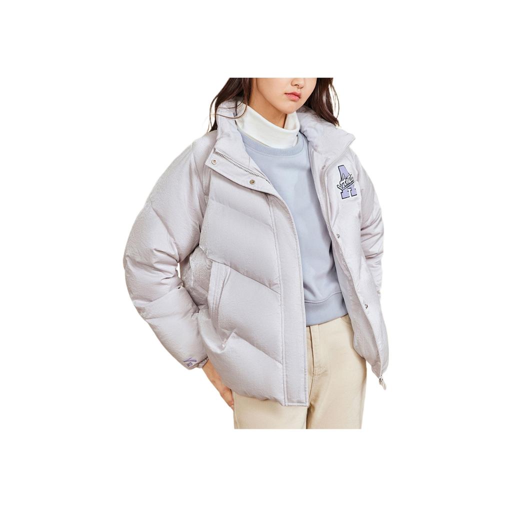 Anta Solid Color Letter Print Hidden Zipper Thick Warm Down Jacket Women Outerwear Gray 162248903-3