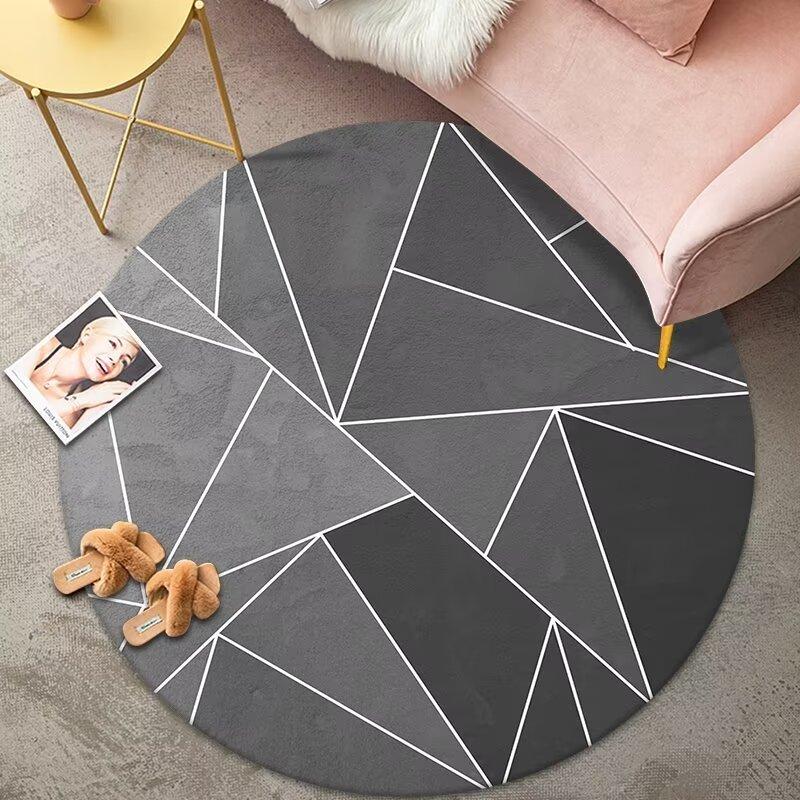 Runde geometrische Teppiche im europäischen Stil für Wohnzimmerdekor, weicher Bettvorleger, rutschfester Schlafzimmerteppich, grau, Bodenmatte für Computerstuhl