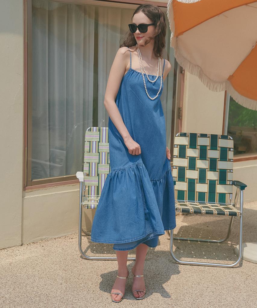 UNKNOWN PLANET Up-246 Shirred Denim Dress Blue