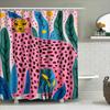 Vibrant Printed Animal Shower Curtain: Leopard Design in Bold Pink with Green Leaves Waterproof Fabric for Bathroom Decoration