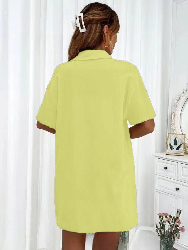 2024 Women's Casual Two-Piece Shorts Set - Solid Color Loose Short Sleeve Shirt with Single-Breasted Design