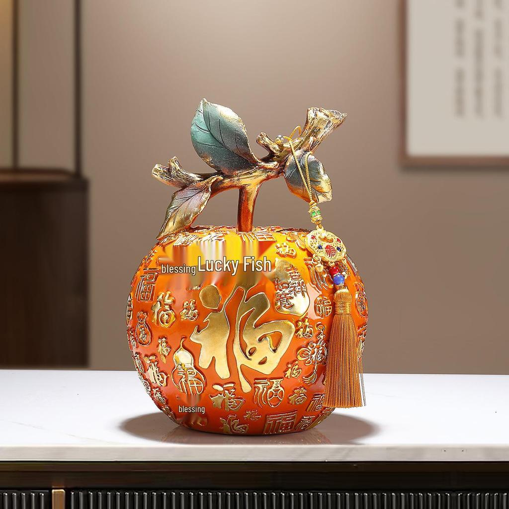 Luxury Persimmon Ruyi Gourd Apple Ornament for Living Room or Gift