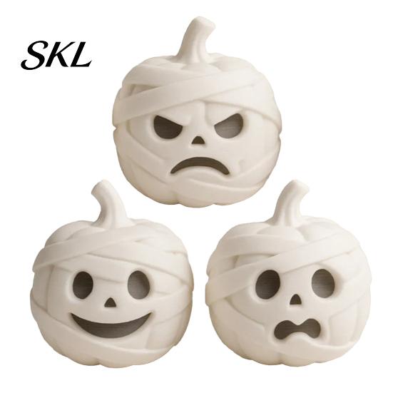 Modern 3D Printed Home Decor Mummy Pumpkin Skull Figurine for Halloween Decorations, Small Tabletop Accents with Funny Expressions Office Desk