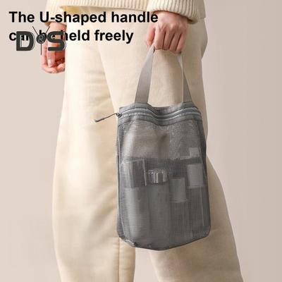 Storage Shower Bag Beach Toilet Bag Zipper Closure Large Capacity Solid Color Hollow Mesh Cosmetic Bag with Handle