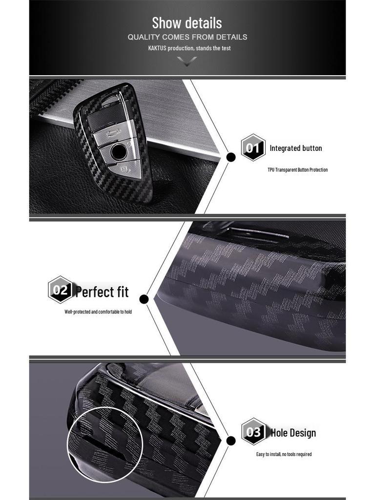 KAKTUS Carbon Fiber Car Key Case for BMW 18 Models 57 Series X1/X3 - Full Wrap Shell