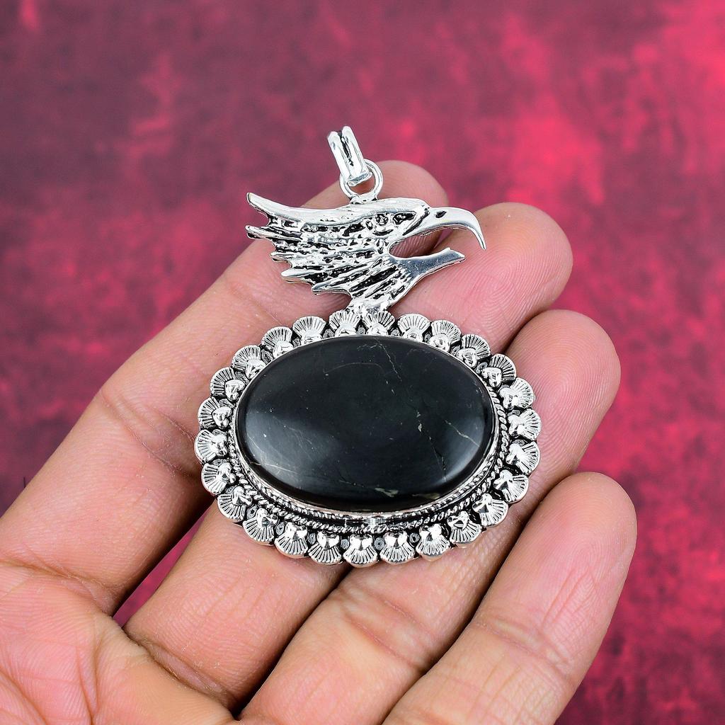 Shungit-Anhänger, 925 Sterling Silber Edelstein Schmuck, handgefertigter Anhänger, für Thanksgiving
