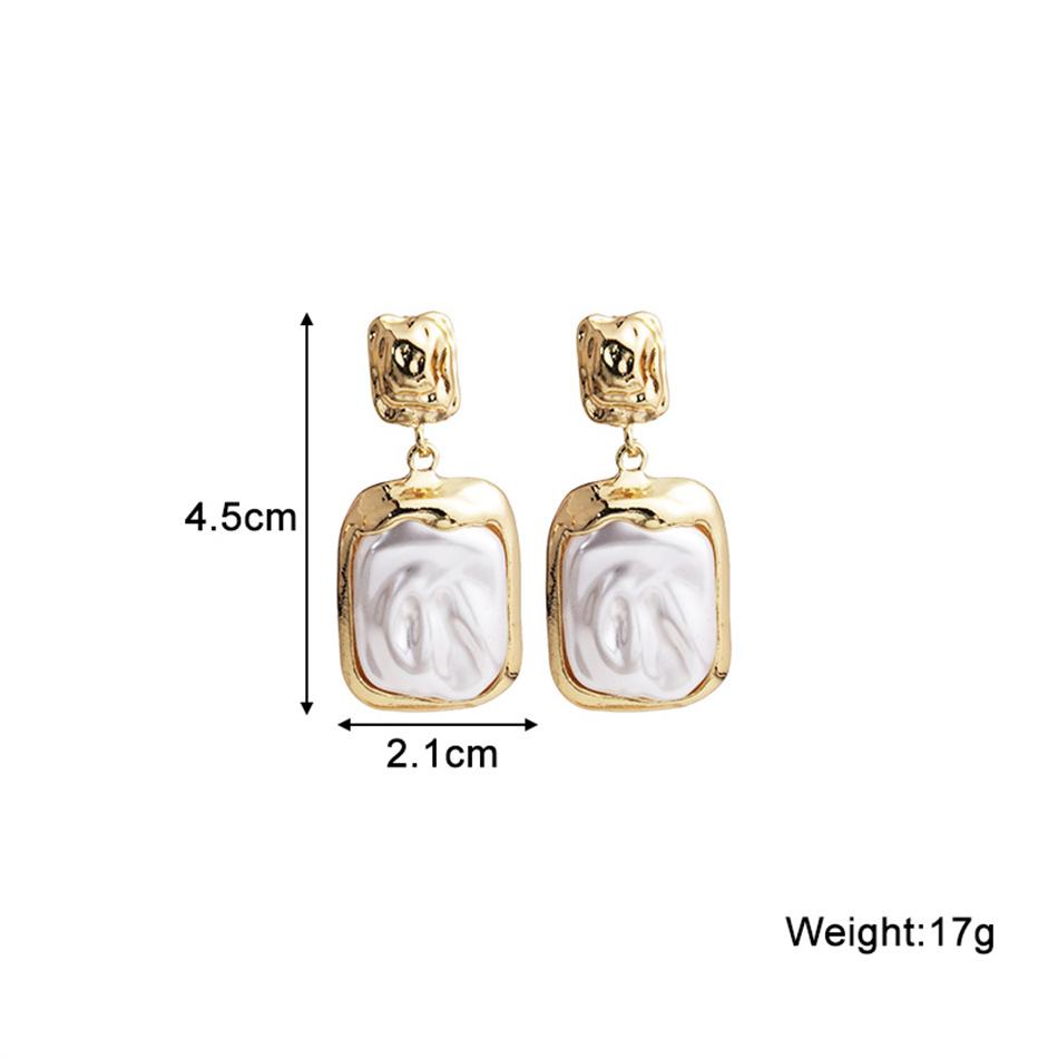 Geometric Folds Imitation Pearl Square Pendant Earring for Women Sweet Gift Simple Temperament Creative Jewelry Accessory