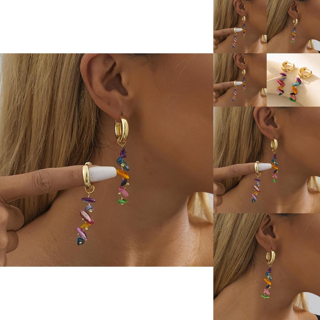 Trendy Geometric Natural Stone Earrings Colorful Stylish Shell Jewelry For Women