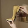 Krazing Pot Sheep Skin Summer Spring Autumn Low Heels Women Pointed Toe High Quality Yellow Color Heels Shoes Pumps