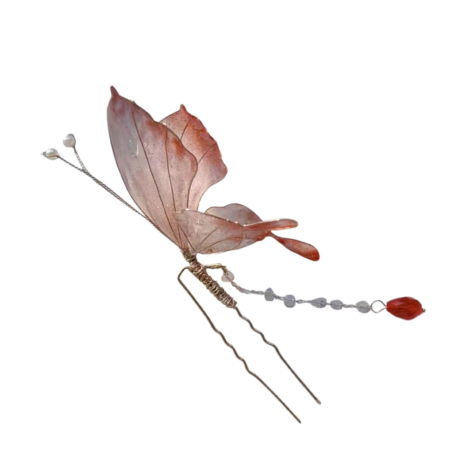 

Блестящая заколка для волос с бабочкой, филигранная 3D бабочка, буяо для женщин и девушек, буяо для традиционных головных уборов, украшение для волос красный