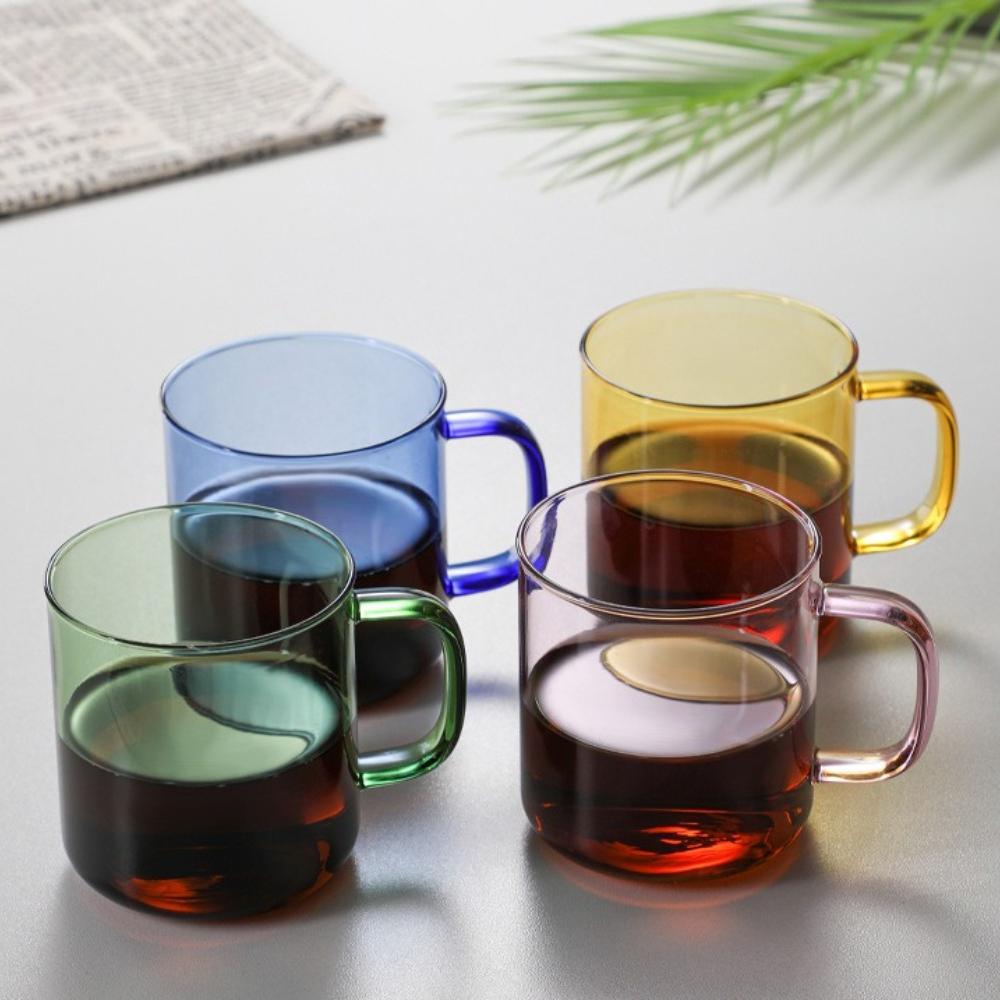 Colored Borosilicate Glass Coffee Cup Amber  Blue Green Pink Tea Mug Milk Water Breakfast Cup with Handle 350ml  for Home Cafe