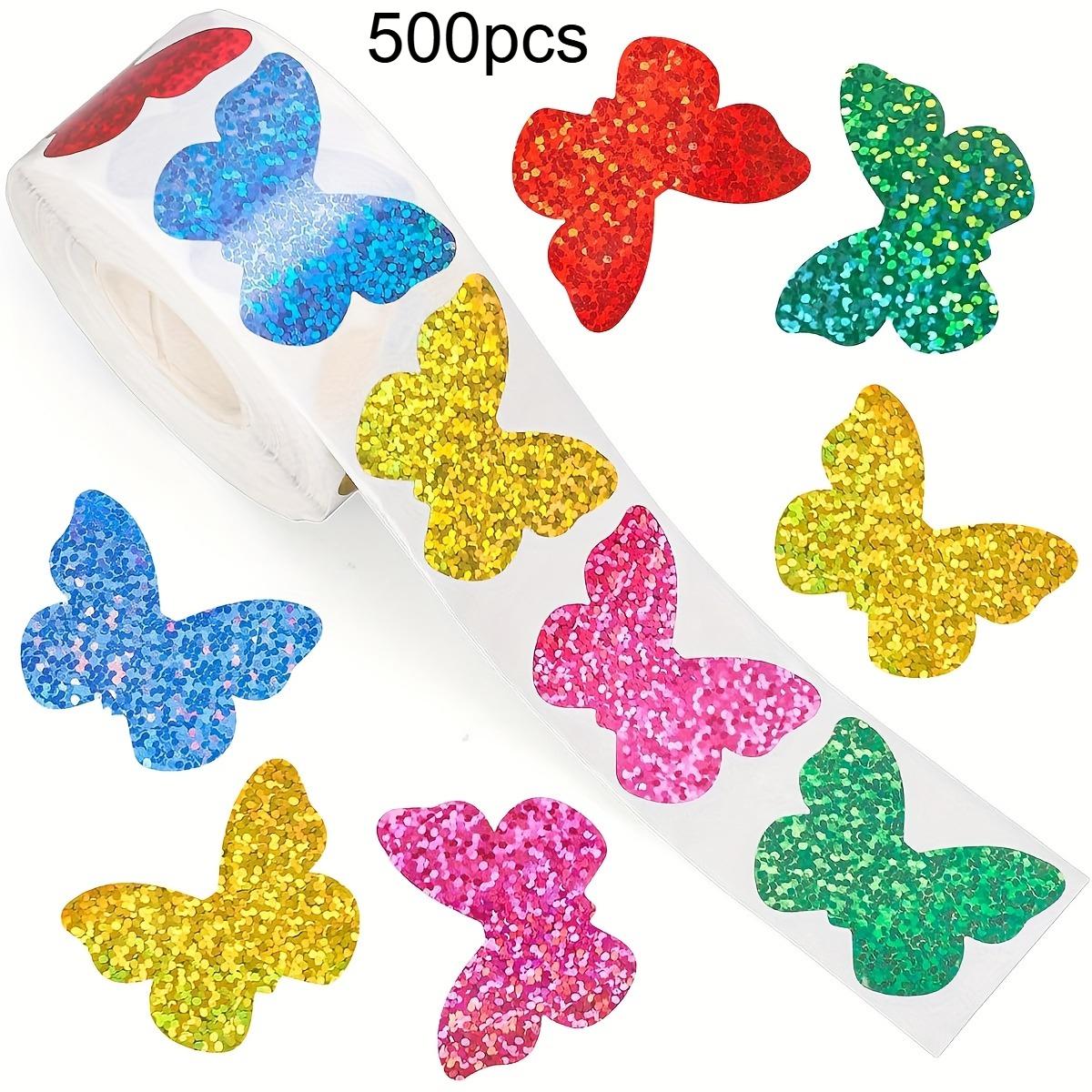 500pcs/roll Holographic Butterfly Decals Colorful Notebooks Water Bottles Luggage DIY Decorations PVC Self-Adhesive Stickers 2.5cm