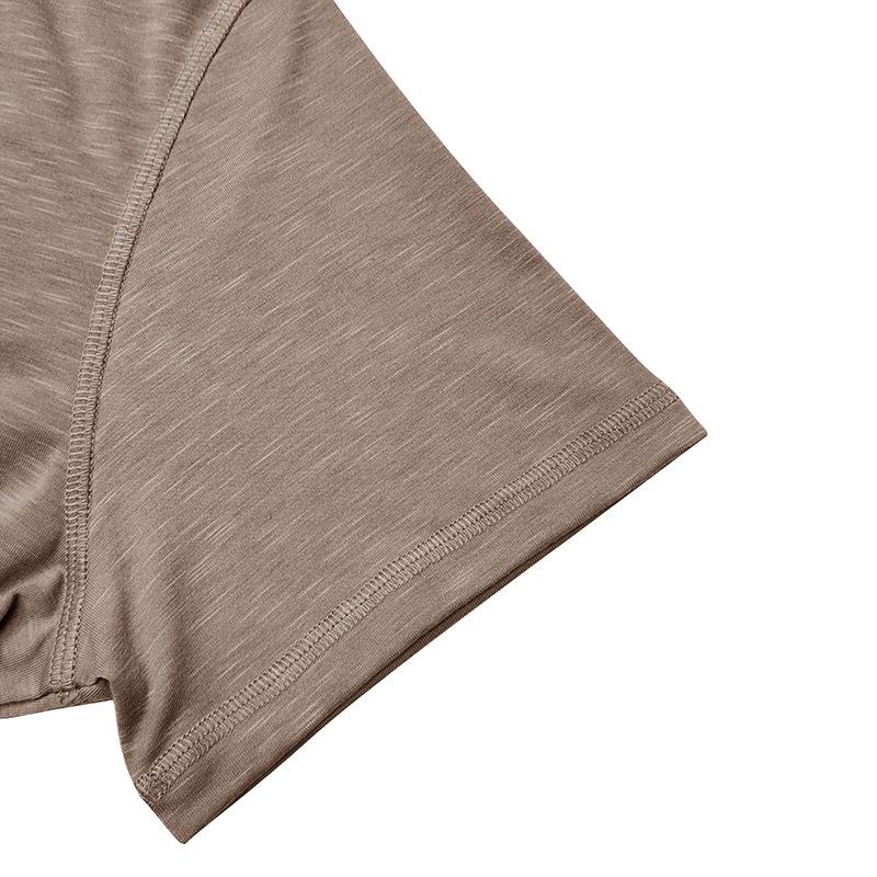 American Style Men's Summer T-shirt Solid Short Sleeve Henry Shirt Buttoned Round Neck Top