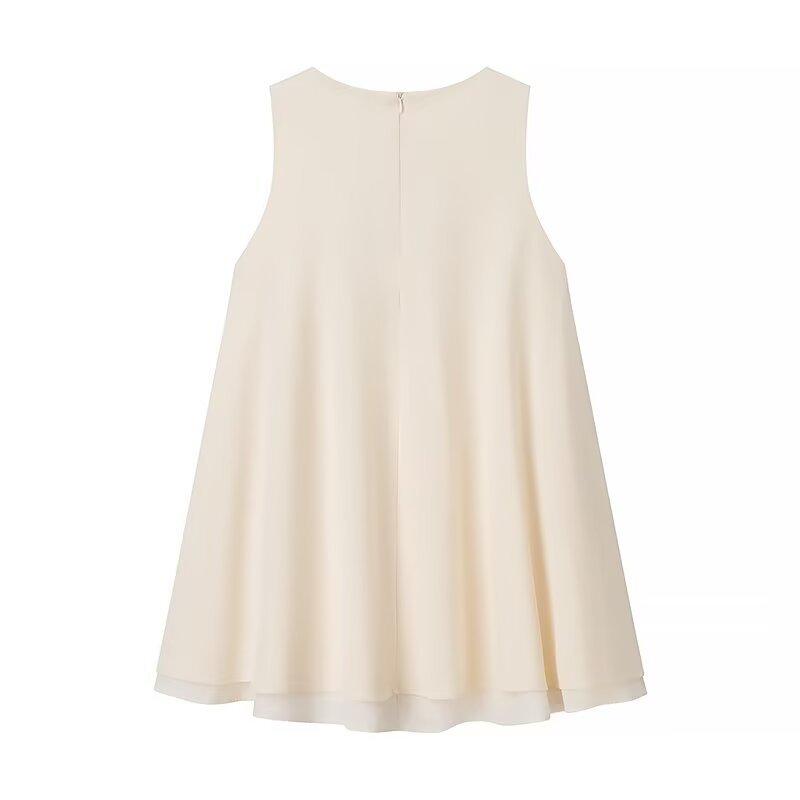 New Summer Products, Women's Clothing, Fashionable Wide-pendulum Round Neck Sleeveless Short Dress