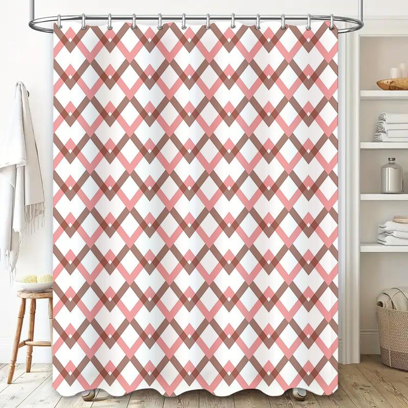 Red White Geometric Shower Curtain Bath Decor For Home Decoration Privacy Shield Waterproof Fabric Size Customizable (Width72, L