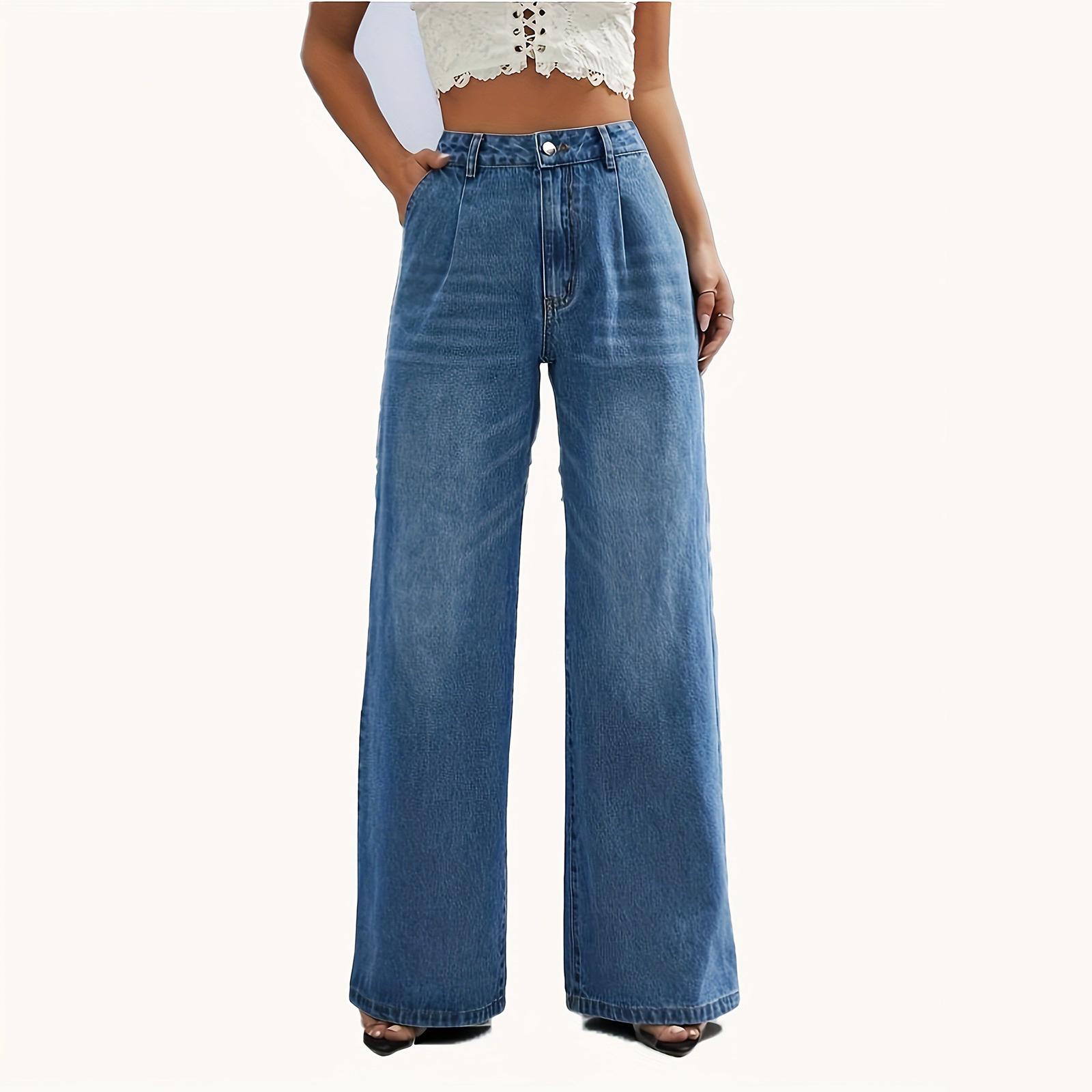 

Women s High Waist Washed Women s Jeans Fashionable Versatile Straight Leg Pants XL темно-синий