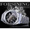 Forsining Mode Steampunk Luxus Schwarz Zifferblatt Herren Automatische Mechanische Uhr Wasserdicht Skeleton Design Relogio Armbanduhren