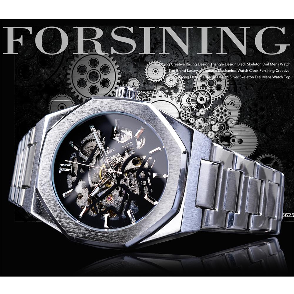Forsining Fashion Steampunk Luxury Black Dial Mens Automatic Mechanical Watch Waterproof Skeleton Design Relogio Wristwatches