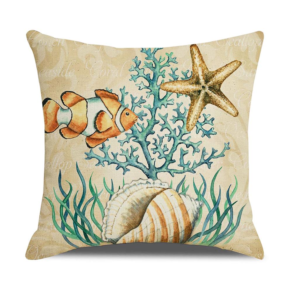 Retro Mediterranean Ocean Digital Print Linen Pillow Reading Cushion Home Furnishings