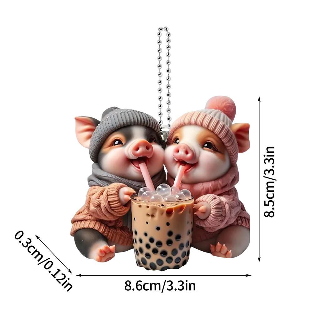 Interesting Acrylic Piglet Tag Ornaments Car Key animal Tags Fashion Funny Pig Decorative Pendant Decor novel Gift For Friends