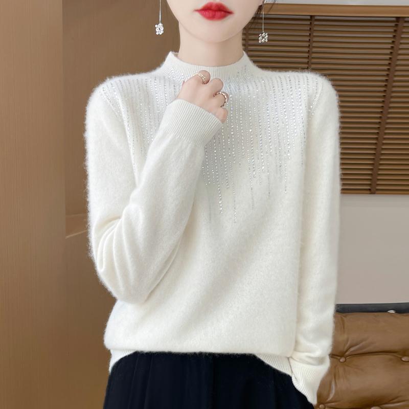 Women's Cashmere Sweater Qinghe Cashmere 30% Cashmere 70% Wool Autumn and Winter Pullover Warm and Fashionable