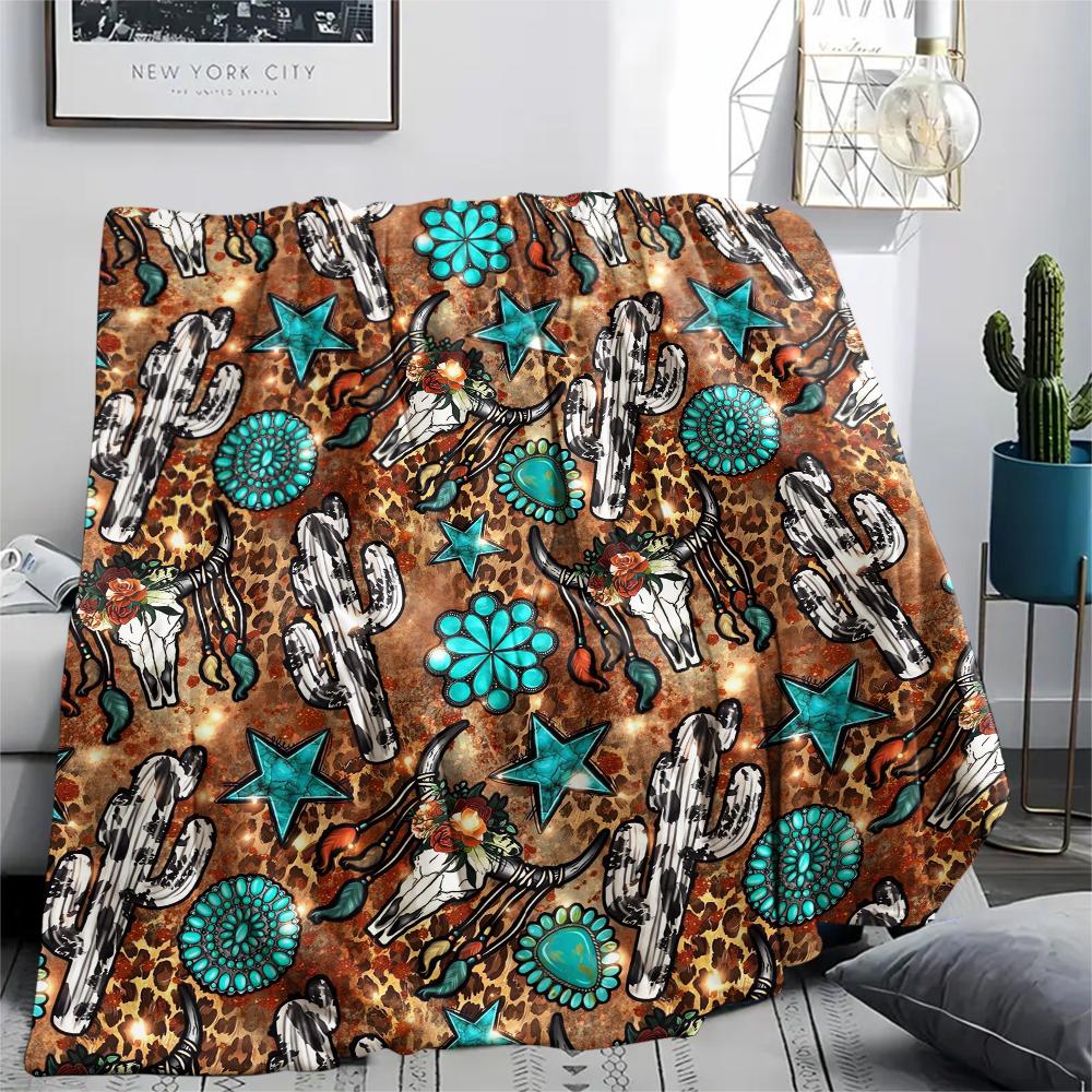 1Pc Western Print Flannel Blanket, High Quality Comfortable for All Seasons, Home Decor, Warmth and Comfort, Perfect for Christmas Gifts