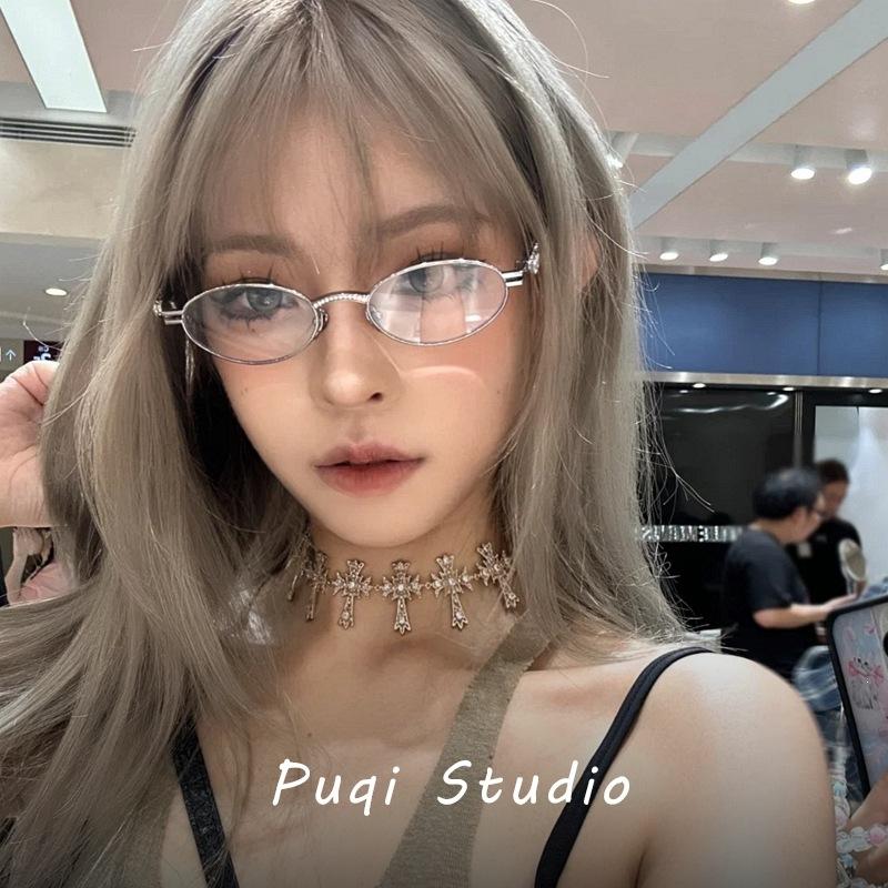 Rennes jennie retro oval frame diamond-encrusted glasses female no-makeup artifact mirror flat mirror frame tide