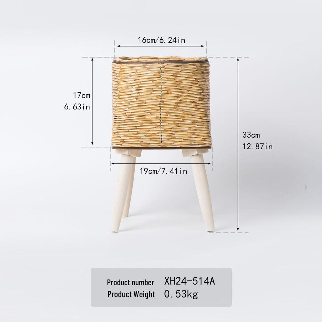 Indoor Faux Rattan Triangular Flower Stand - Creative Succulent Holder, Desktop Straw Woven Pot.