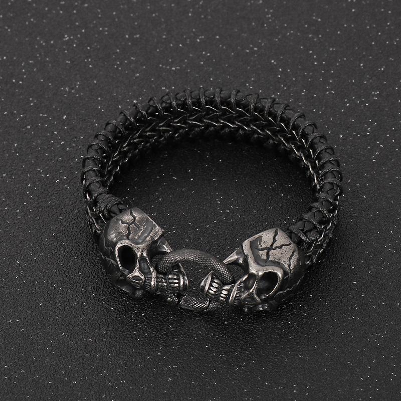 KALEN Punk Skull Fashion Jewelry Bracelets Stainless Steel Cowhide Leather Bracelet Bangle