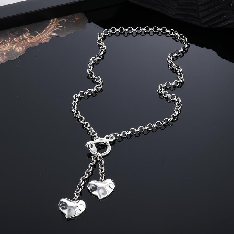 Silver-Color Heart Pendant Necklace for Women Exquisite Punk Ot Clasp Choker Vintage Hiphop Minimalist Versatile Jewelry Gifts