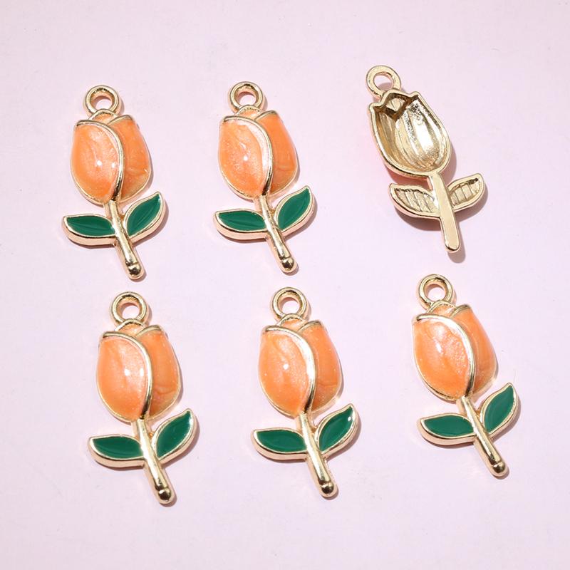 

20pcs 21x10mm Enamel Rose Flower Charms Pendant Alloy Metal Cute Flowers DIY Jewelry Making Accessories for Necklace Earrings оранжевый