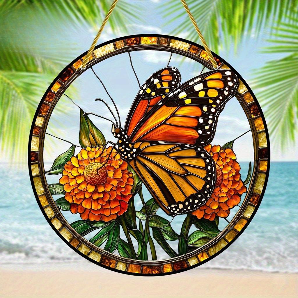 Glass Pattern Flower Fairy Decor Stained Suncatcher for Window Hangings Beautiful Circular Acrylic Pendant Window Decoration