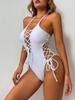 Women's Fashionable One-piece V-neck Swimsuit, One-piece Drawstring Swimsuit For Women