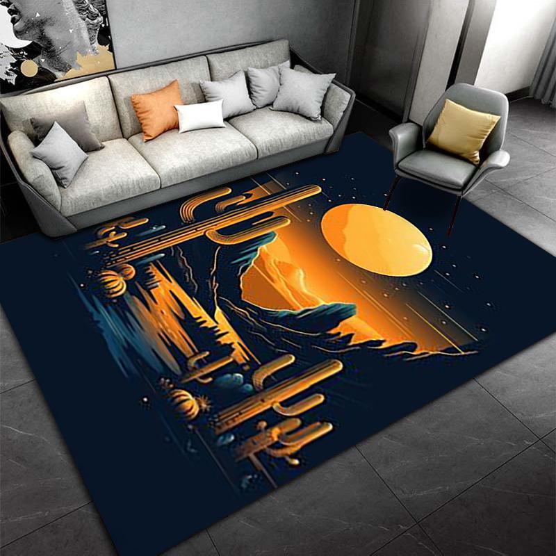 Desert Canyon Sunset Carpet with Cactus and Moonlight Design Suitable for use as an anti-slip for living room bedroom sofas