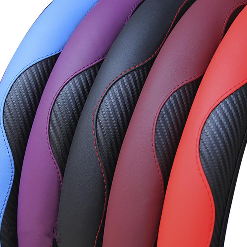 New Universal Car Steering Wheel Cover Anti Slip PU Leather Steering Wheel Covers Carbon Fiber Suitable Auto Decoration