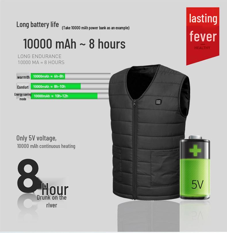 Unisex Ten-Zone USB Heated V-Neck Vest, Down Cotton Electric Heating Jacket
