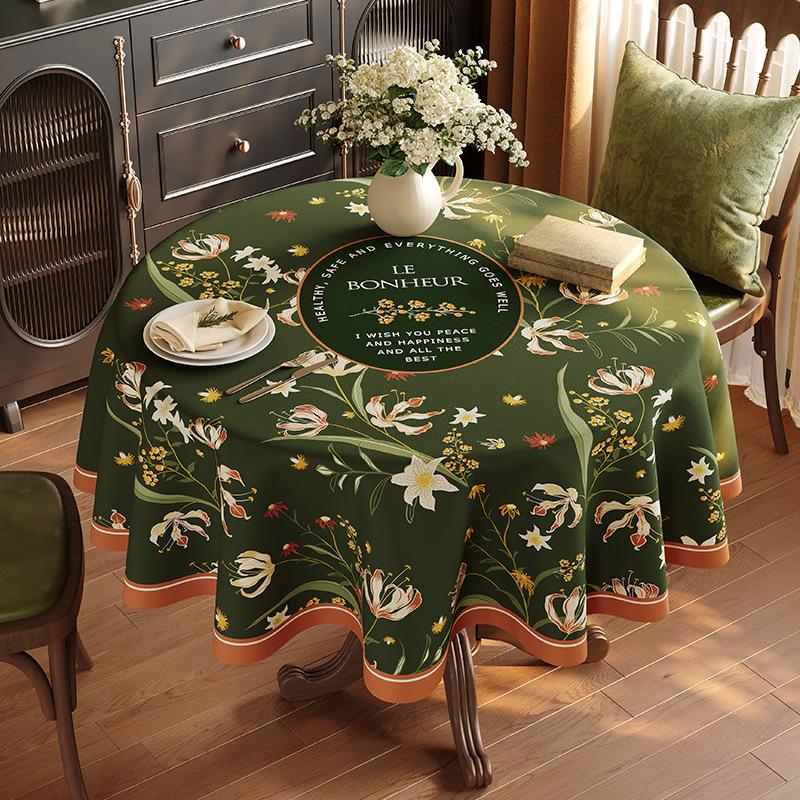 Linen Round Tablecloth Light Luxury Household Tablecloth Waterproof Non-slip No-wash Tea Table Decoration Protection Cover Cloth