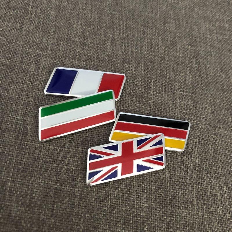 Car Steering Wheel Flag Stickers - Germany, France, Italy, Russia, Uk - Aluminum Emblem Body Decoration