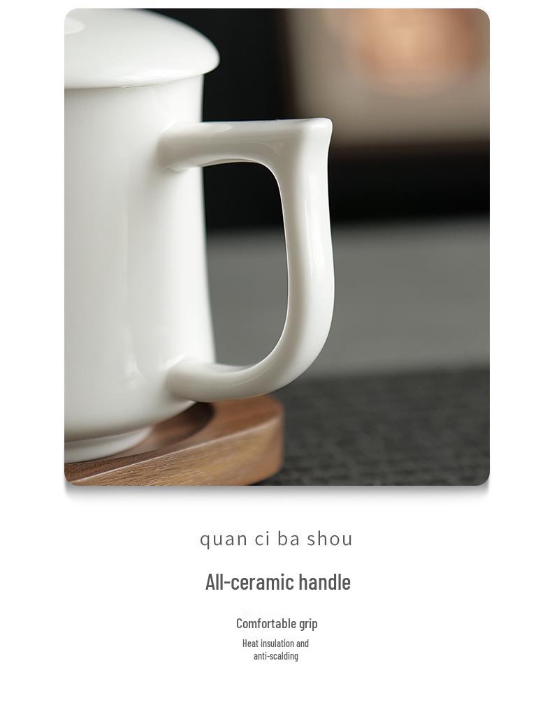 Jade Conference Sheep Fat Porcelain Tea Cup with Lid – White Ceramic Mug for Home and Office, Ideal Gift