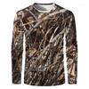 Camouflage Hunting T-Shirt Forest Print Men Outdoor Sports Long Sleeve Trip Tactical Training Oversize Top Mens Clothing