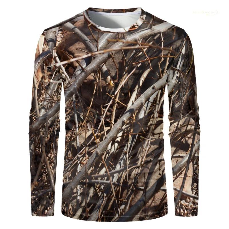 Camouflage Hunting T-Shirt Forest Print Men Outdoor Sports Long Sleeve Trip Tactical Training Oversize Top Mens Clothing