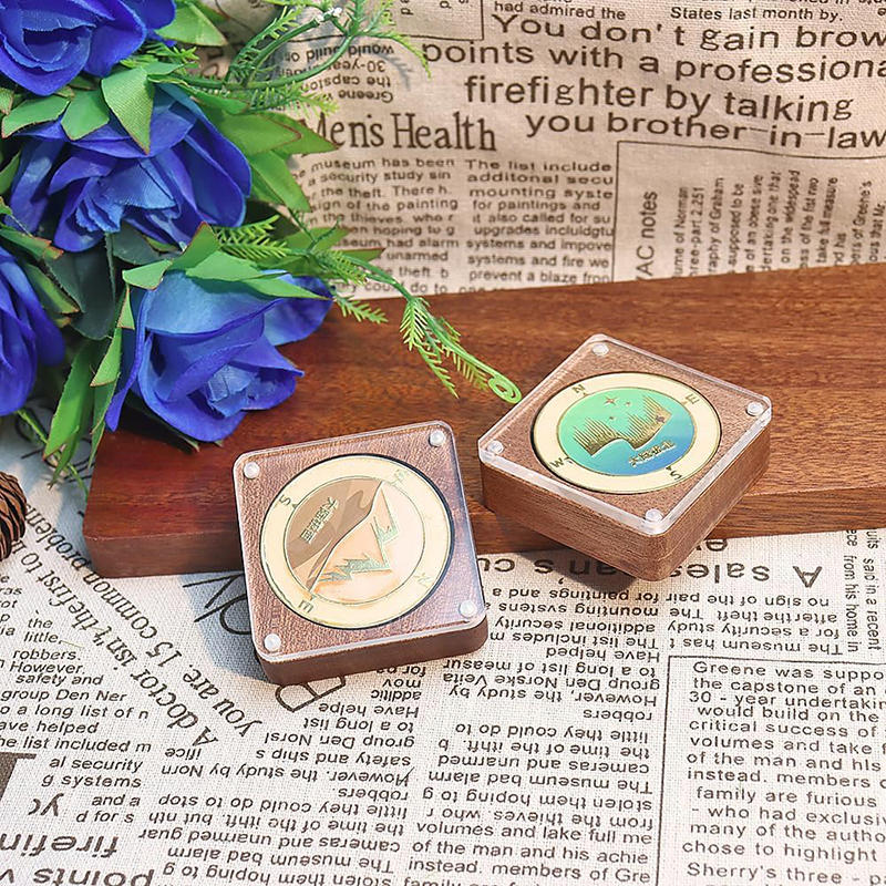 Boîte de présentation pour capsules de pièces en bois avec couvercle transparent Support de rangement compact pour pièces Étui de présentation pour dollar en argent