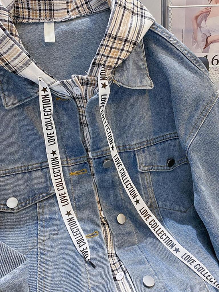 Girls' Loose Fit Denim Hooded Jacket - Junior & High School Autumn Top