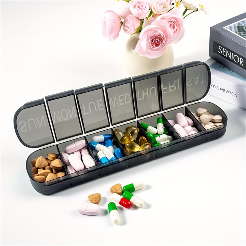 Portable Weekly Pill Box 7-Day Medication Dispenser Large Capacity Vitamin Box Individually Storage Sealed Long Pill Organizer