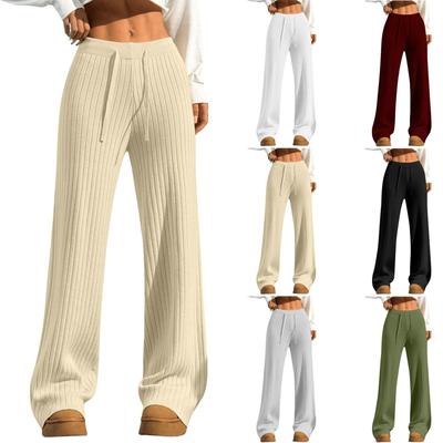 Women's Fashion Casual Wide Leg Comfort Elastic Drawstring High Waist Striped Straight Pants