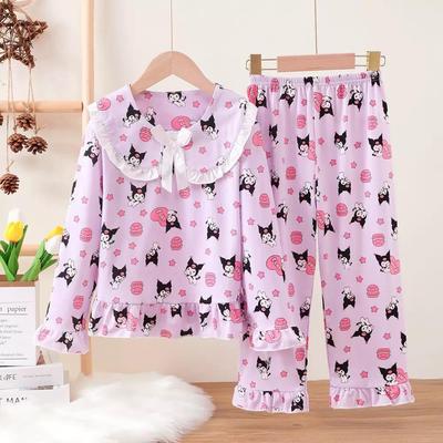 Girls' Long Sleeve Princess Pajama Set with Lace and Doll Collar - Spring/Autumn Cartoon Design