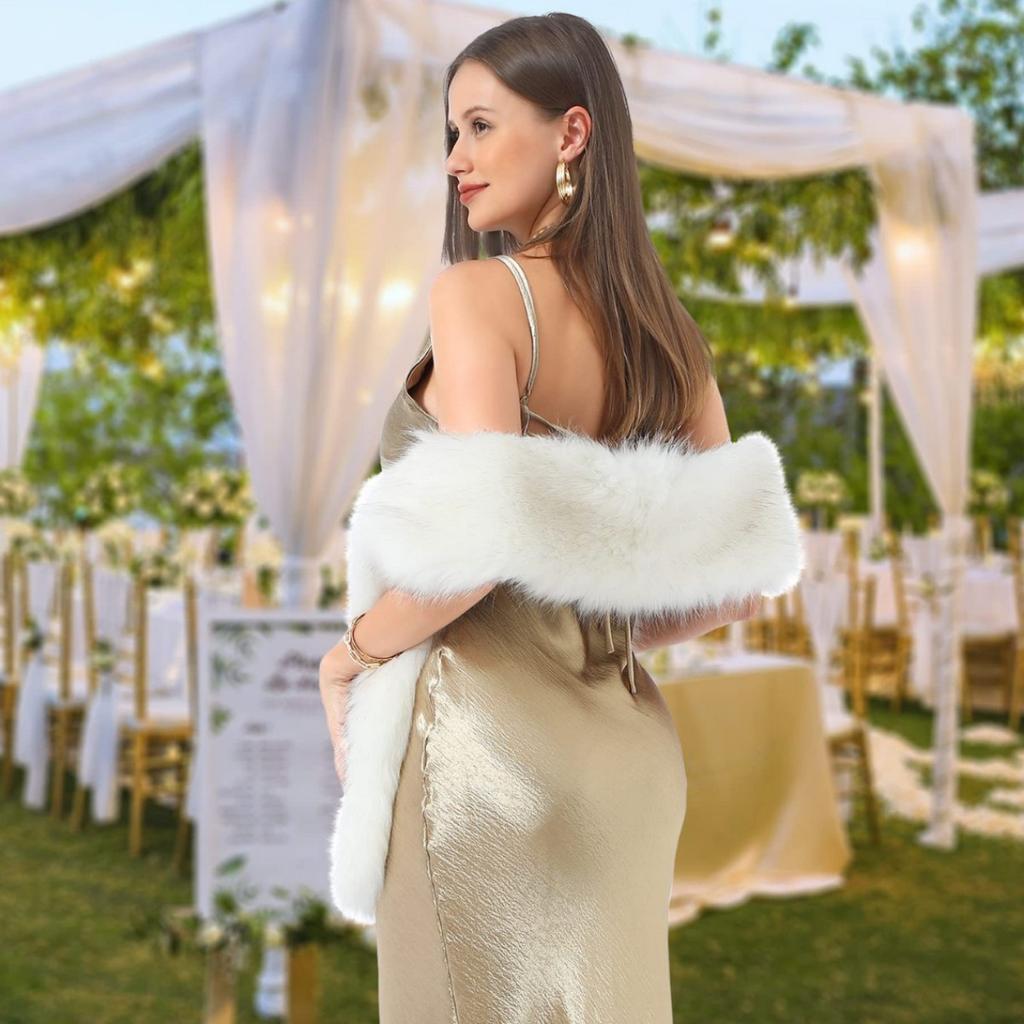 178*15cm Double-Sided Plush Women's Faux Fur Collar Scarf Wrap Winter Neck Warmer Collar Ladies White Scarf
